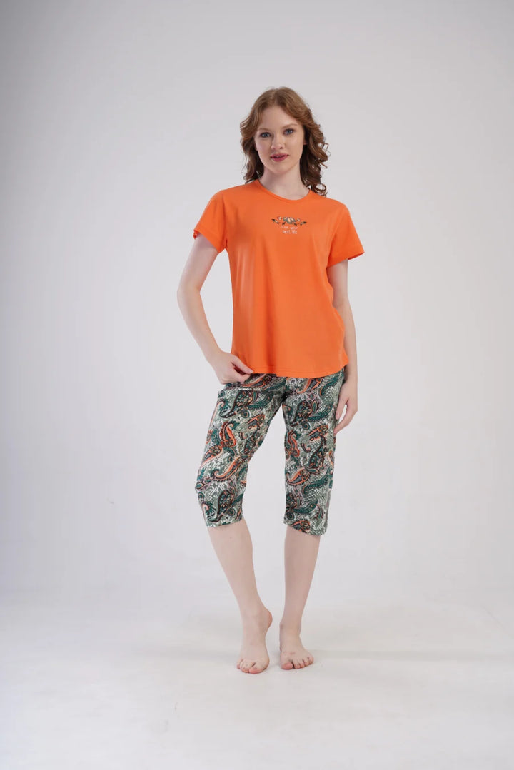 Piżama Damska Vienetta Best Life, Pomarańczowy, r. M-XXL