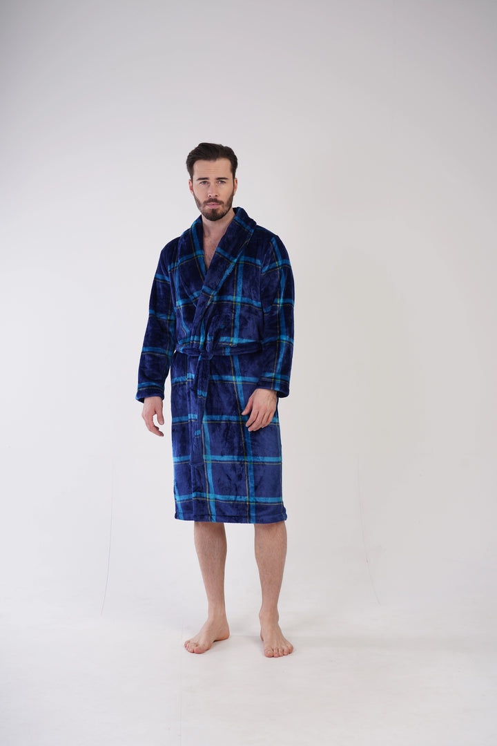 Szlafrok męski softowy Vienetta Grid Please, granatowy, r. M-XXL