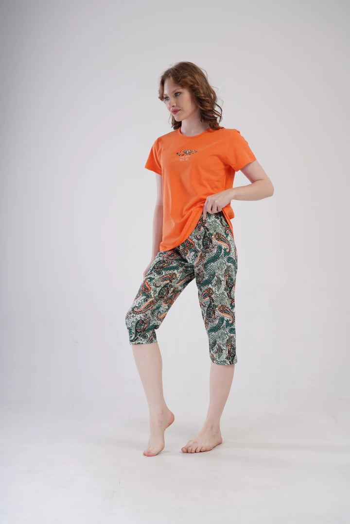 Piżama Damska Vienetta Best Life, Pomarańczowy, r. M-XXL