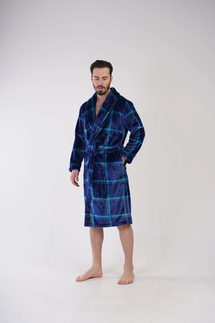 Szlafrok męski softowy Vienetta Grid Please, granatowy, r. M-XXL