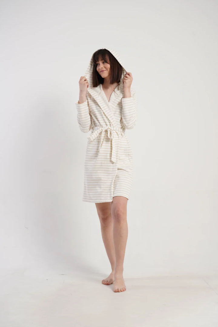 Szlafrok damski Vienetta Cozy Stripes, Kremowy, r. M-XXL