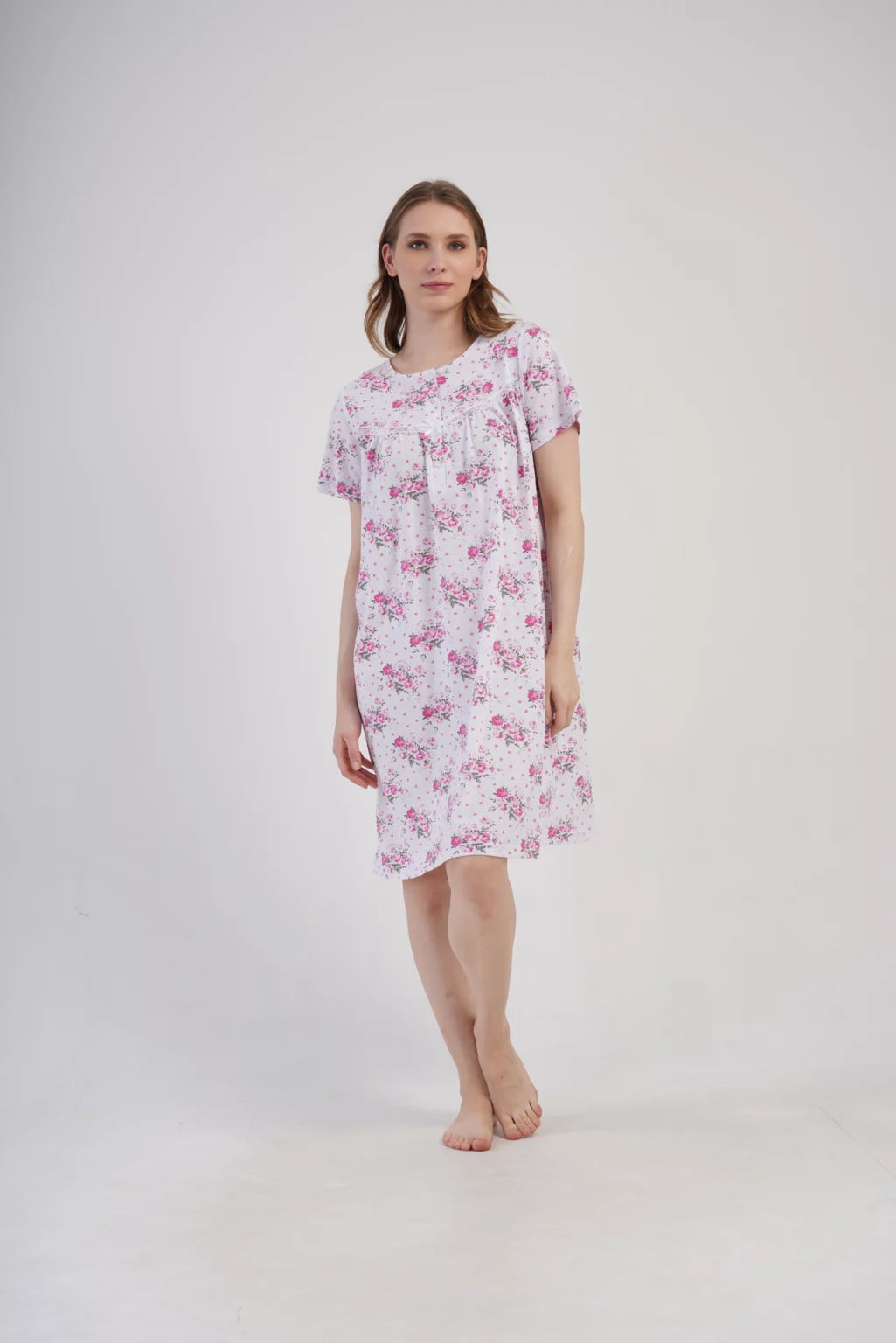 Koszula Nocna Vienetta Pink Bloom, Biało - Różowa , r. M-XXL