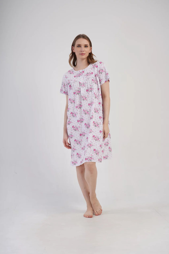 Koszula Nocna Vienetta Pink Bloom, Biało - Różowa , r. M-XXL