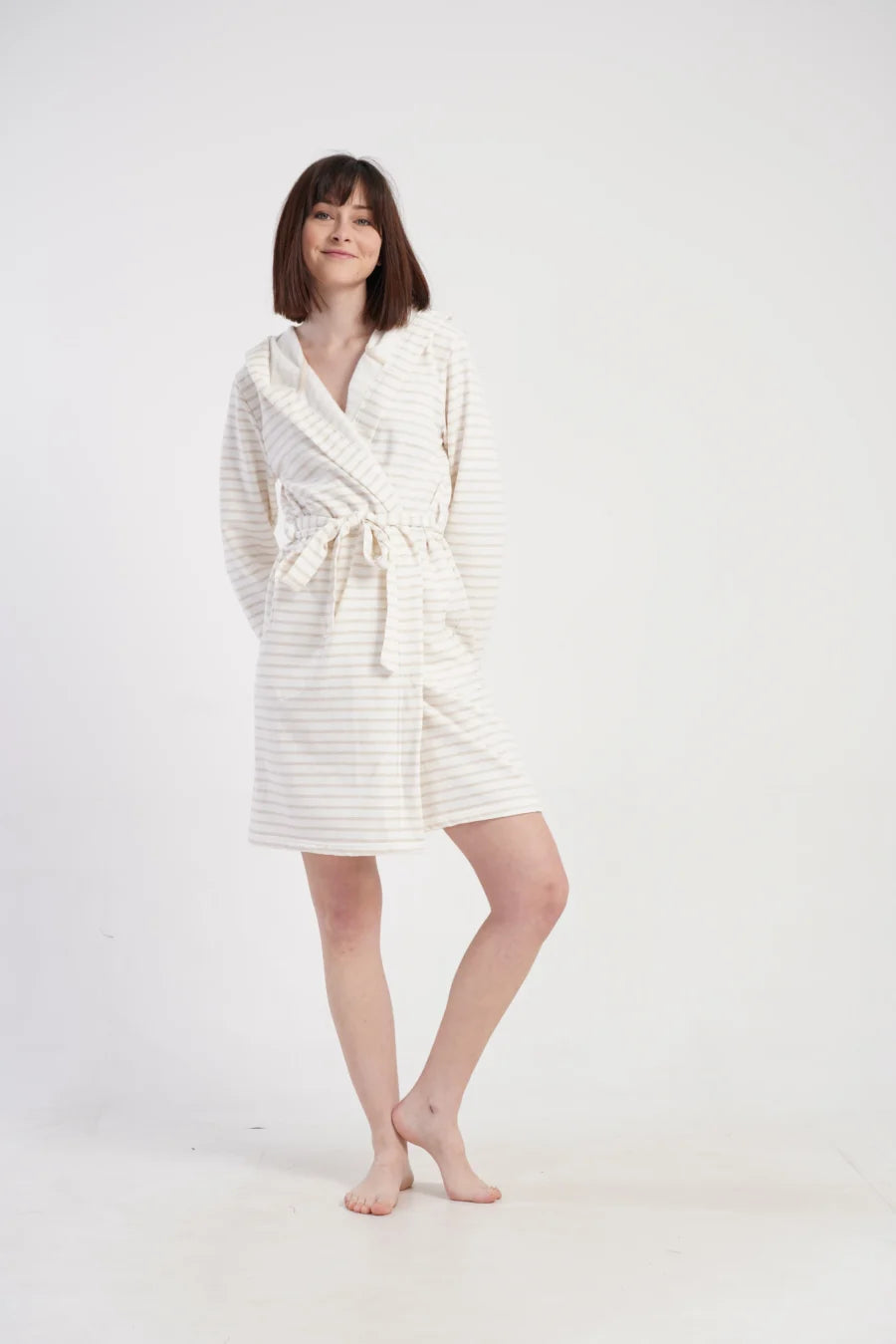 Szlafrok damski Vienetta Cozy Stripes, Kremowy, r. M-XXL