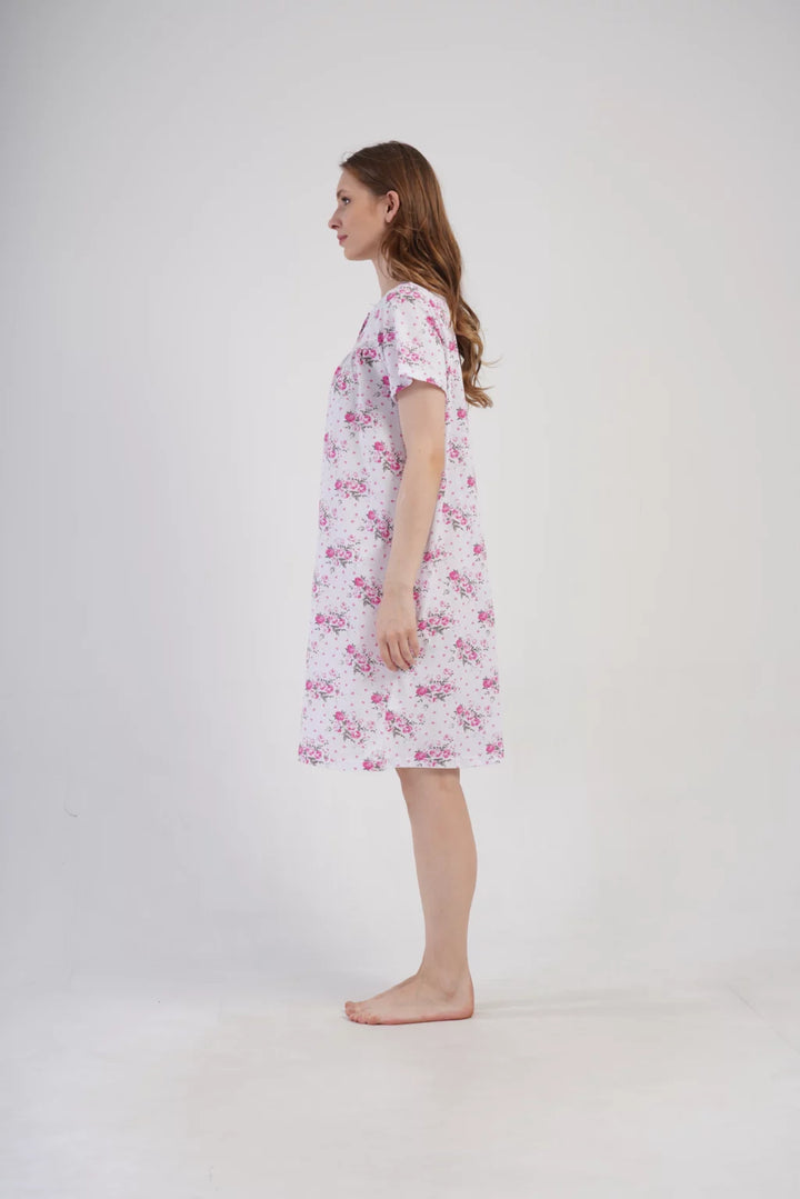 Koszula Nocna Vienetta Pink Bloom, Biało - Różowa , r. M-XXL