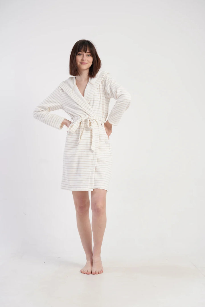 Szlafrok damski Vienetta Cozy Stripes, Kremowy, r. M-XXL