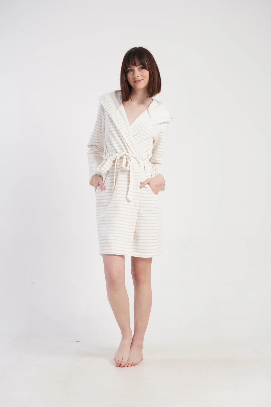 Szlafrok damski Vienetta Cozy Stripes, Kremowy, r. M-XXL