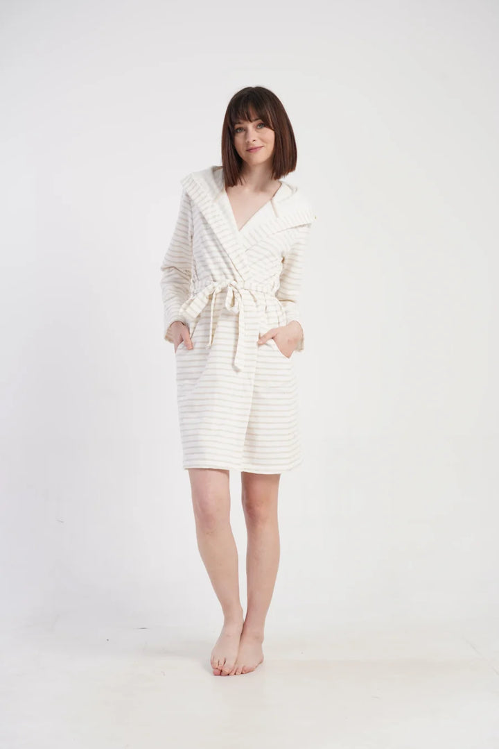 Szlafrok damski Vienetta Cozy Stripes, Kremowy, r. M-XXL