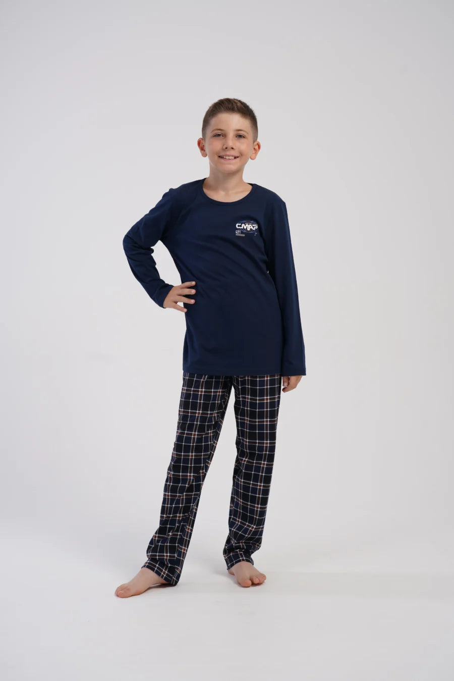 Piżama chłopięca Vienetta Navy Check, Granatowy, r. 134-164