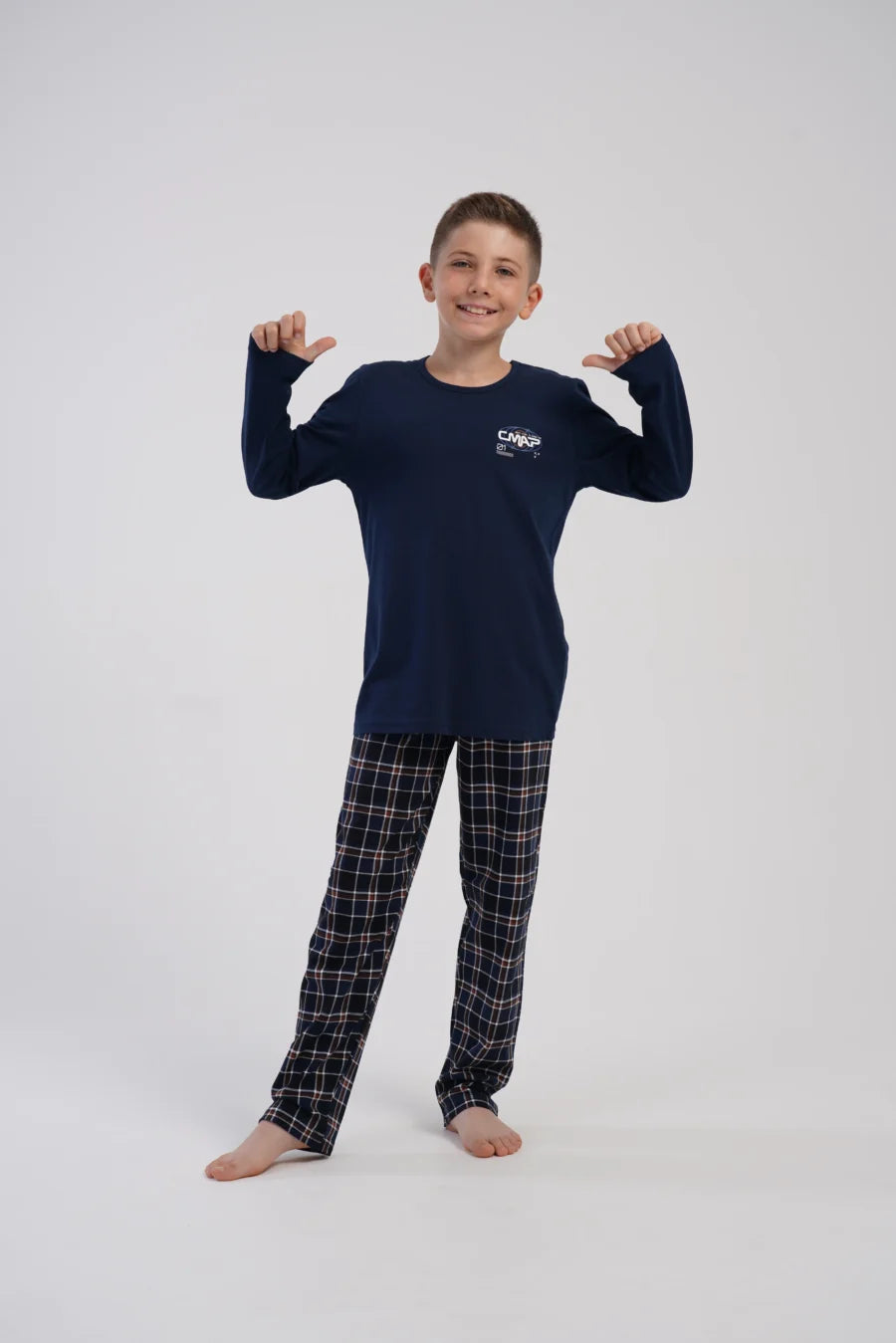 Piżama chłopięca Vienetta Navy Check, Granatowy, r. 134-164