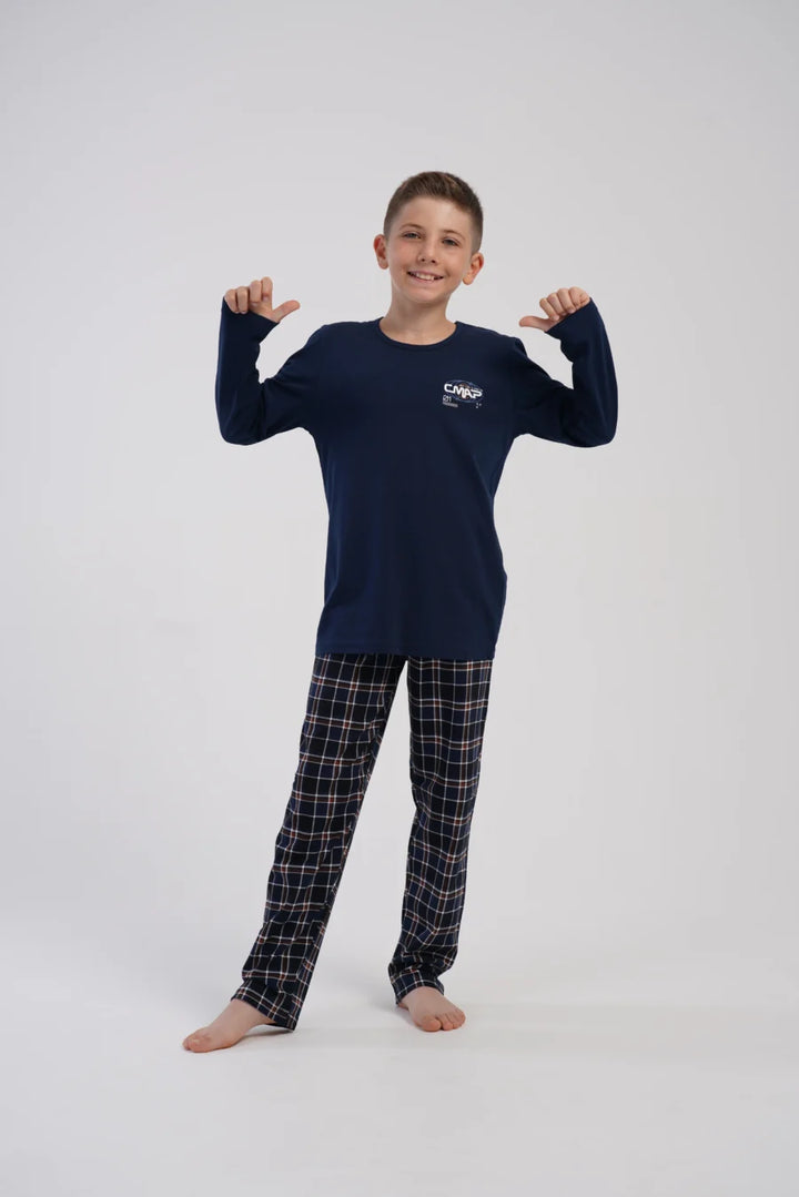 Piżama chłopięca Vienetta Navy Check, Granatowy, r. 134-164