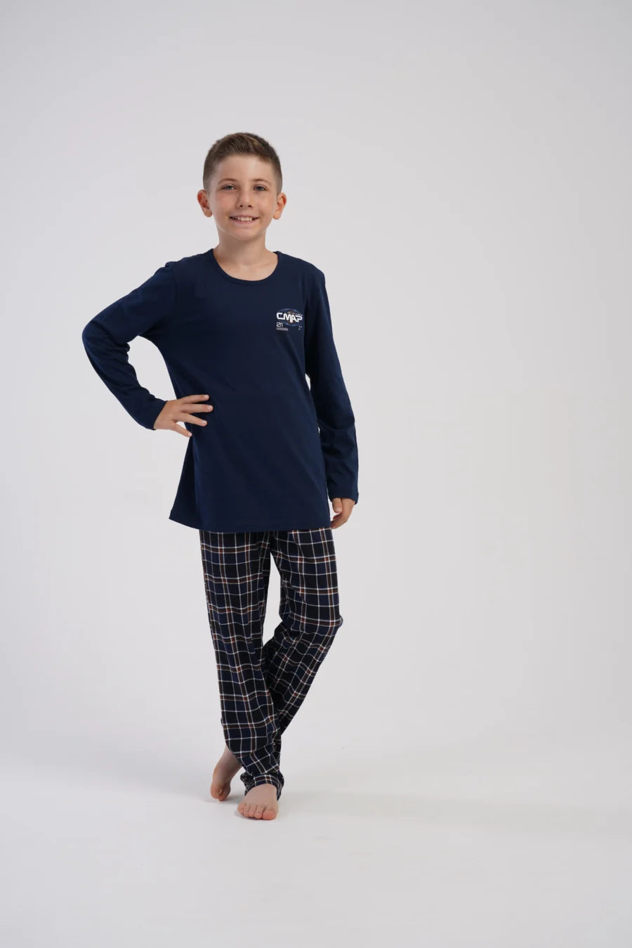 Piżama chłopięca Vienetta Navy Check, Granatowy, r. 134-164