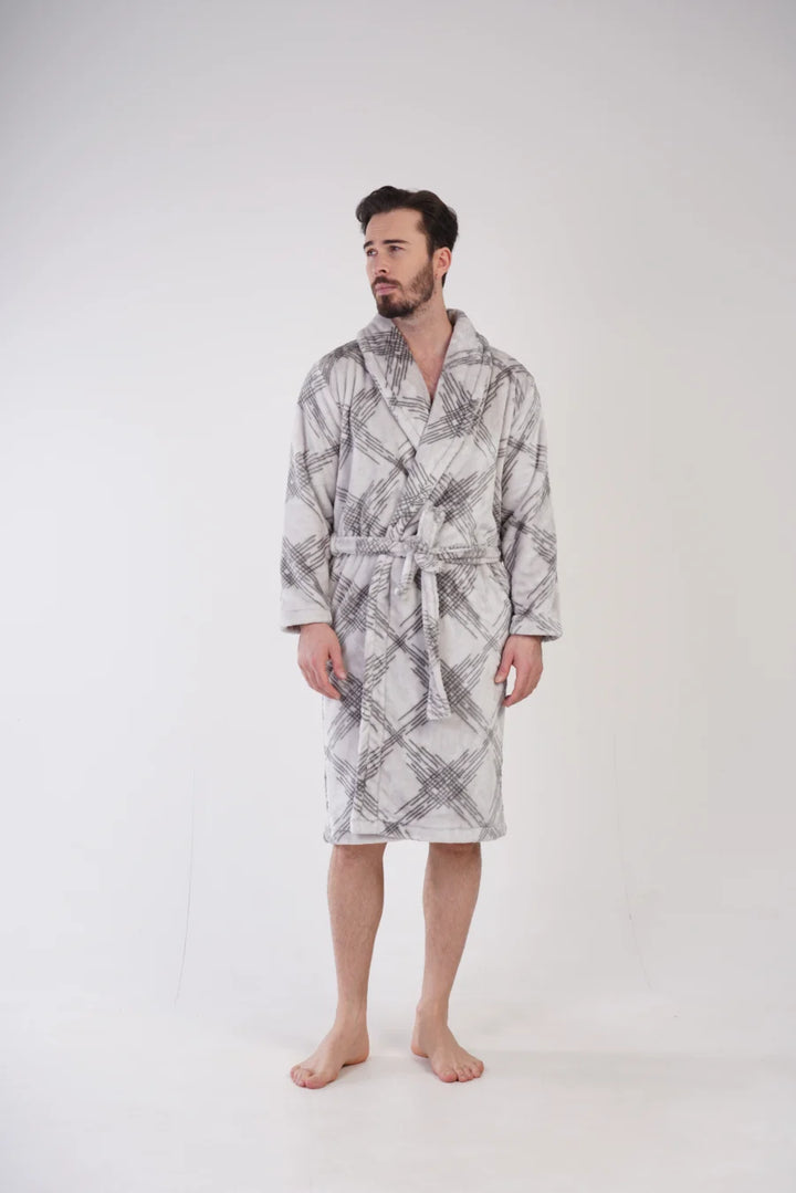 Szlafrok męski softowy Vienetta, Gray elegance, Szary, r. M-XXL