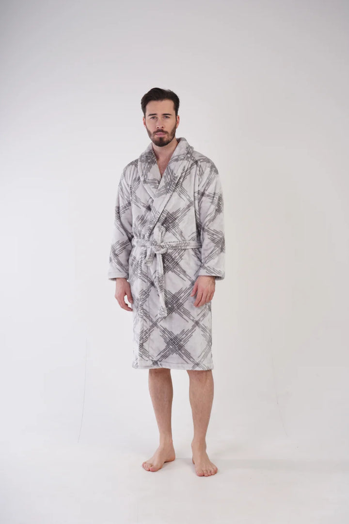 Szlafrok męski softowy Vienetta, Gray elegance, Szary, r. M-XXL