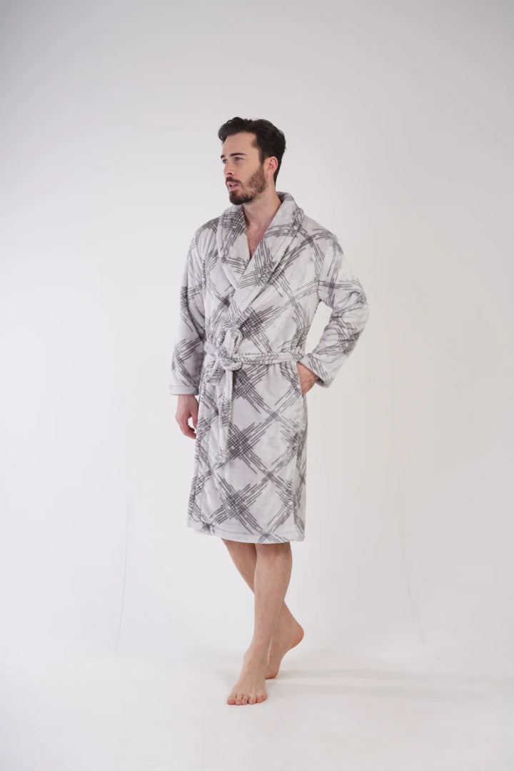 Szlafrok męski softowy Vienetta, Gray elegance, Szary, r. M-XXL