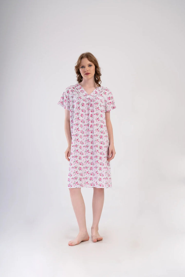 Koszula Nocna Vienetta Floral Night, Biało - Różowa , r. M-XXL