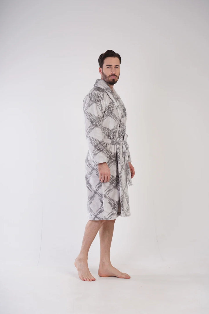 Szlafrok męski softowy Vienetta, Gray elegance, Szary, r. M-XXL