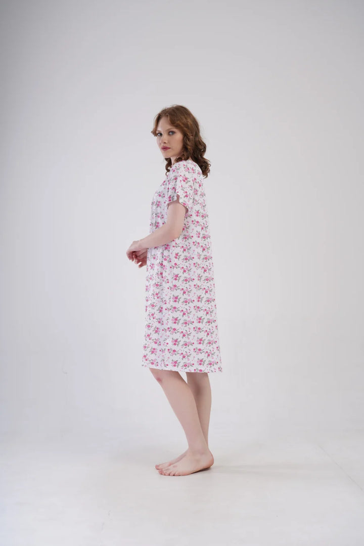 Koszula Nocna Vienetta Floral Night, Biało - Różowa , r. M-XXL