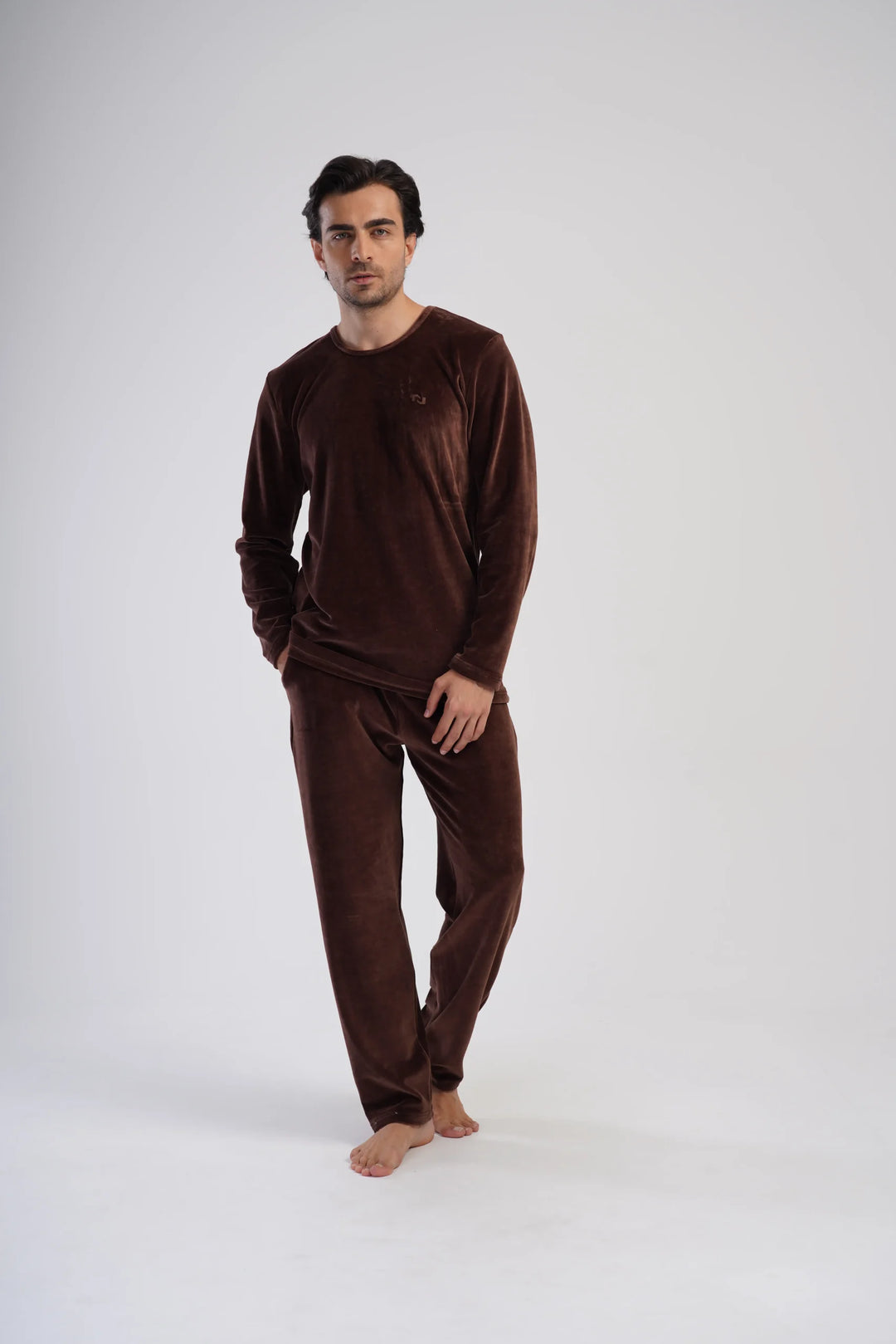 Piżama Męska Vienetta Brown Velour, Brązowy, r. M-XXL