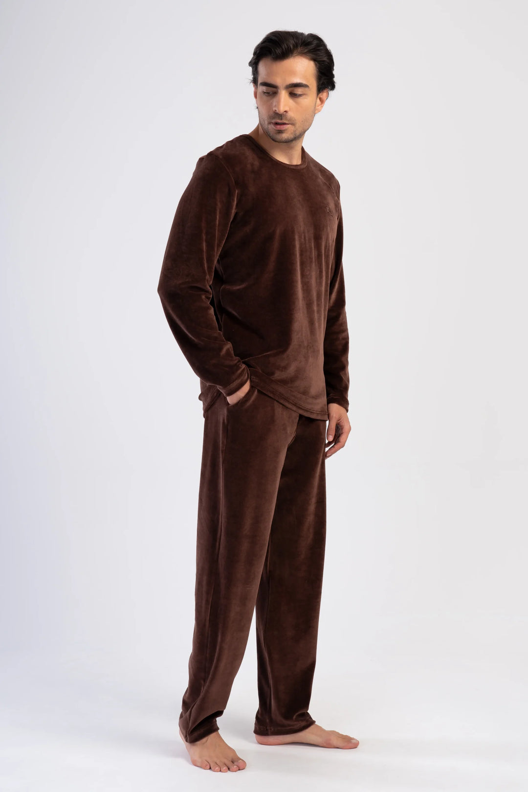 Piżama Męska Vienetta Brown Velour, Brązowy, r. M-XXL