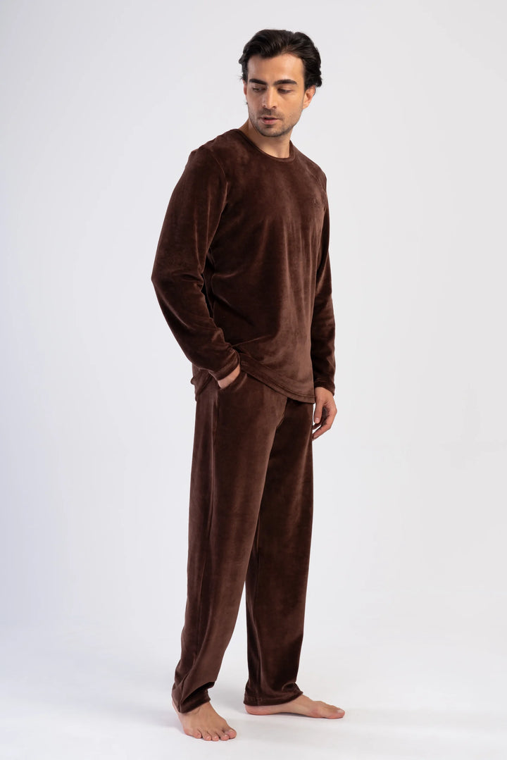 Piżama Męska Vienetta Brown Velour, Brązowy, r. M-XXL