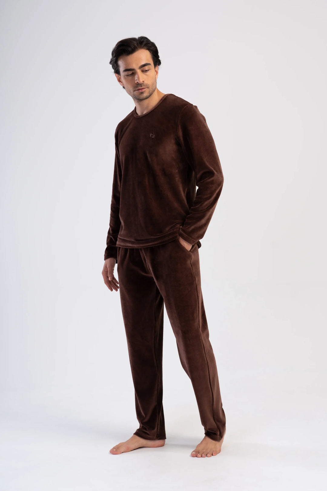 Piżama Męska Vienetta Brown Velour, Brązowy, r. M-XXL