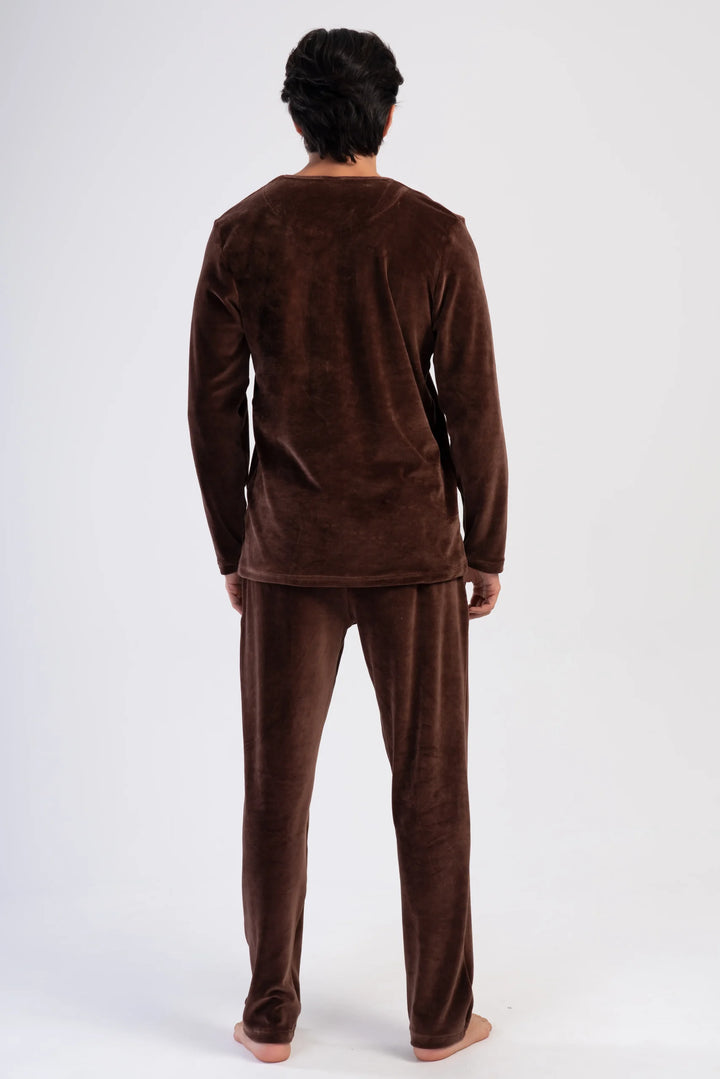 Piżama Męska Vienetta Brown Velour, Brązowy, r. M-XXL