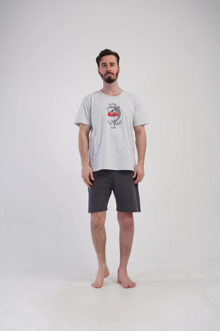 Piżama Męska Vienetta Shark, Szary, r. 1XL-4XL
