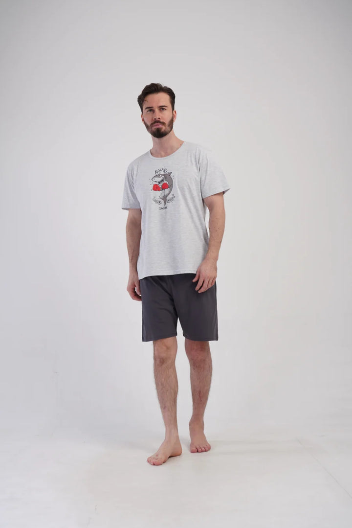 Piżama Męska Vienetta Shark, Szary, r. 1XL-4XL