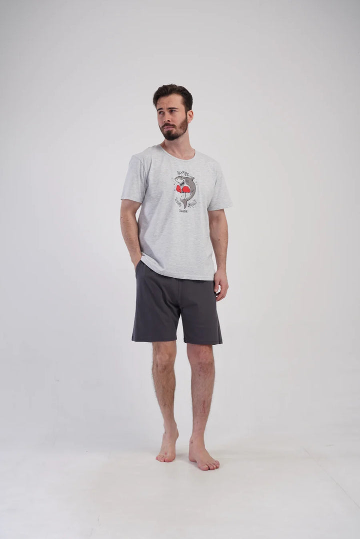Piżama Męska Vienetta Shark, Szary, r. 1XL-4XL