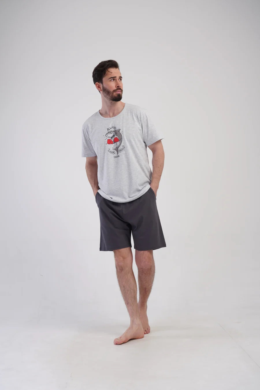 Piżama Męska Vienetta Shark, Szary, r. 1XL-4XL