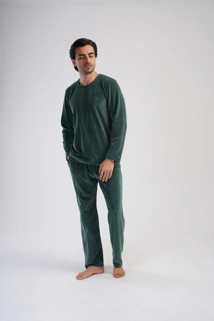 Piżama Męska Vienetta Velour Comfort, Zielony, r. M-XXL