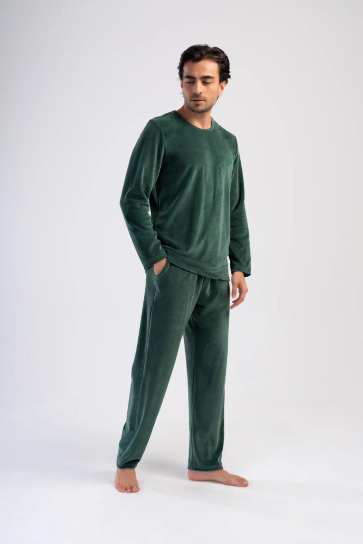 Piżama Męska Vienetta Velour Comfort, Zielony, r. M-XXL