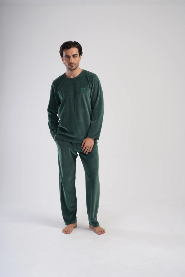 Piżama Męska Vienetta Velour Comfort, Zielony, r. M-XXL