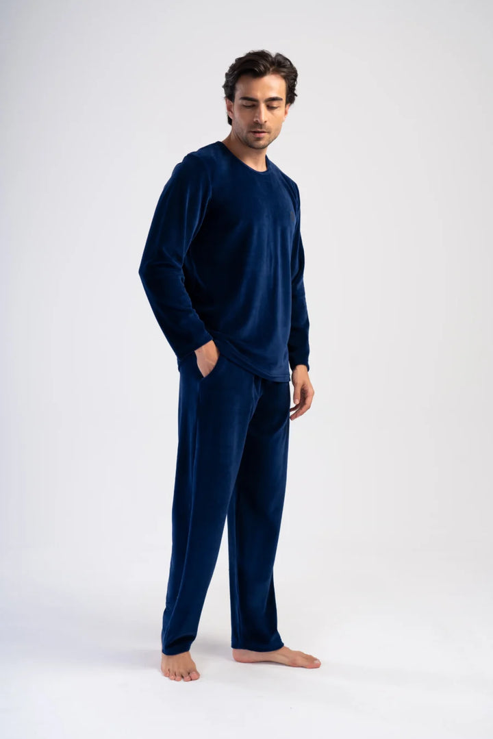 Piżama Męska Vienetta Velour Navy, Granatowy, r. M-XXL