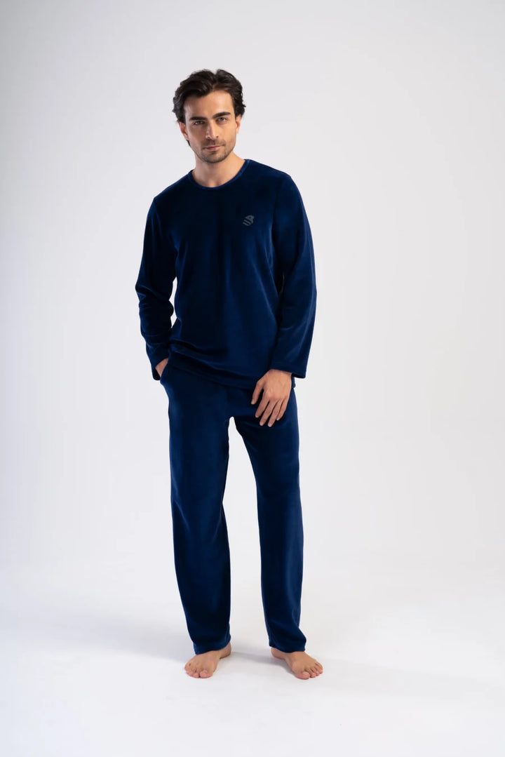 Piżama Męska Vienetta Velour Navy, Granatowy, r. M-XXL