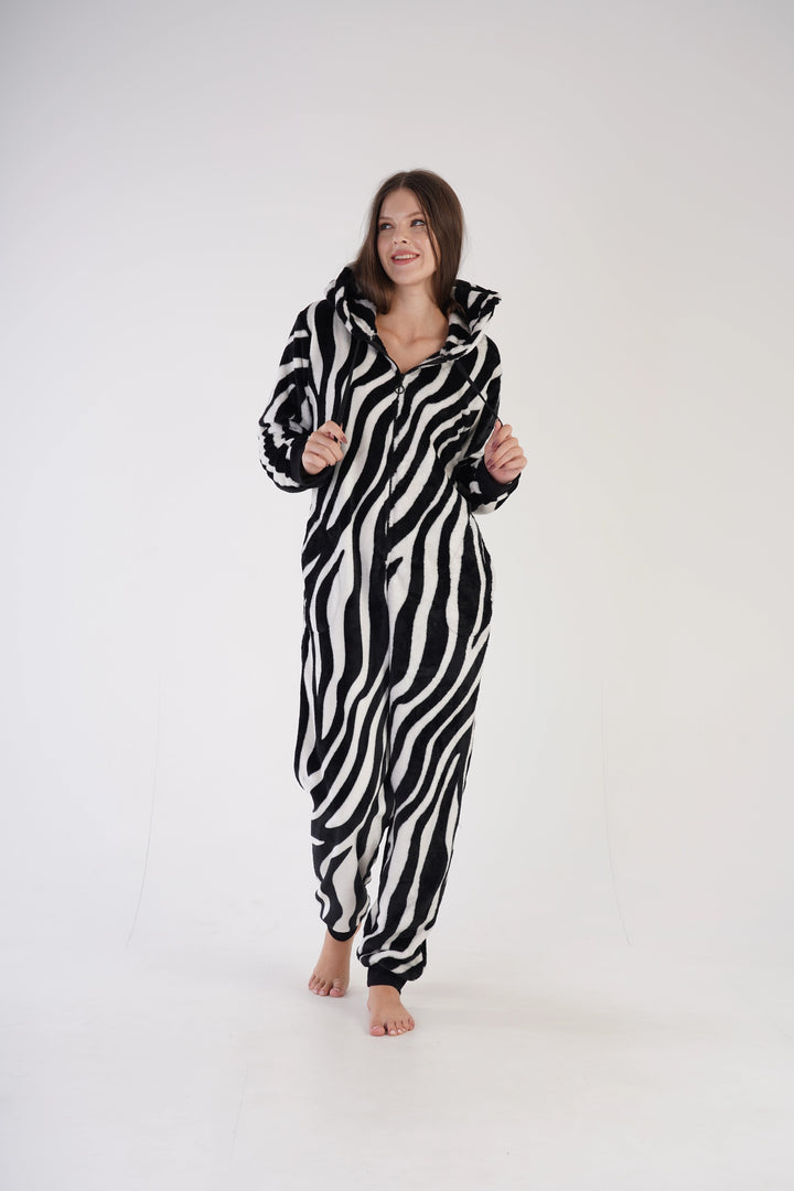Kombinezon damski Vienetta Comfy Zebra, czarno-biały, r. S-XL