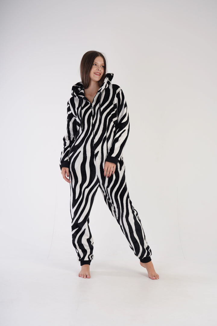 Kombinezon damski Vienetta Comfy Zebra, czarno-biały, r. S-XL