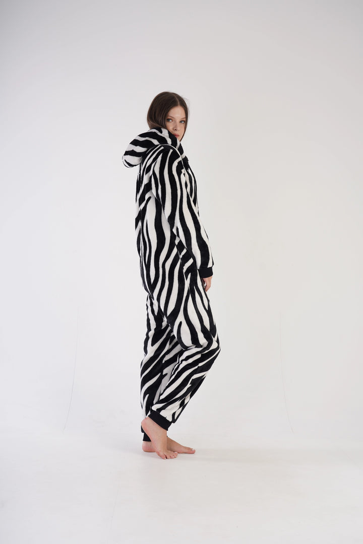Kombinezon damski Vienetta Comfy Zebra, czarno-biały, r. S-XL