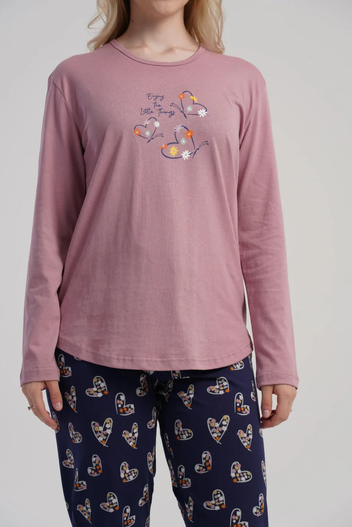 Piżama Damska Vienetta Winter Hearts, Różowy, r. S-XL