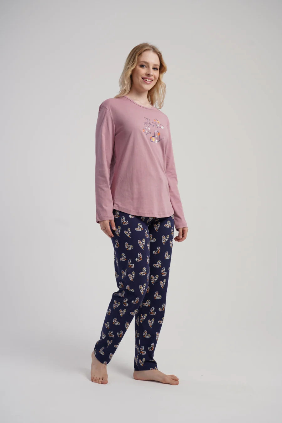 Piżama Damska Vienetta Winter Hearts, Różowy, r. S-XL