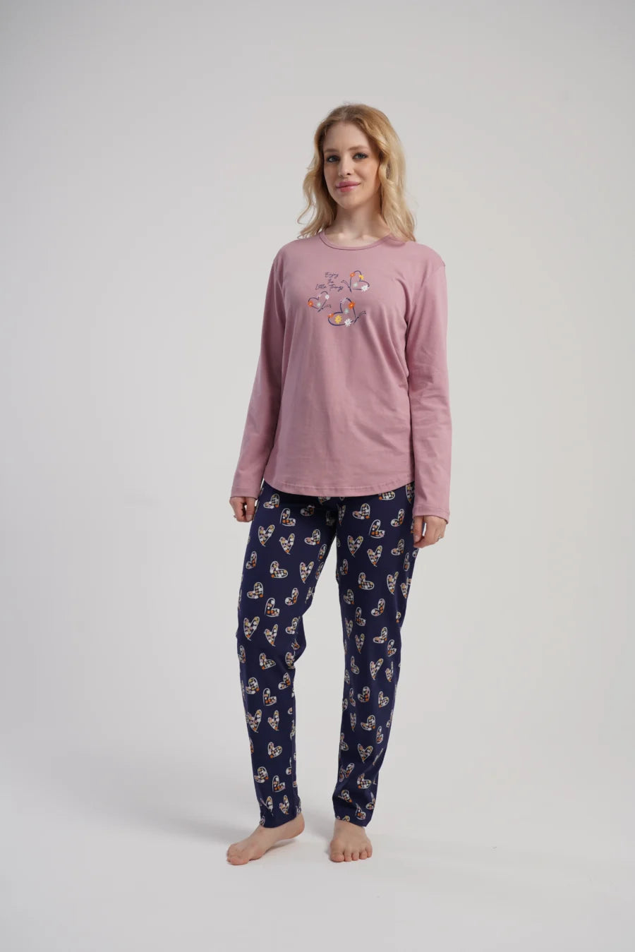 Piżama Damska Vienetta Winter Hearts, Różowy, r. S-XL