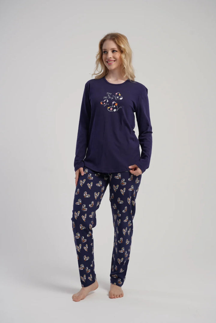 Piżama Damska Vienetta Winter Hearts, Granatowy, r. S-XL