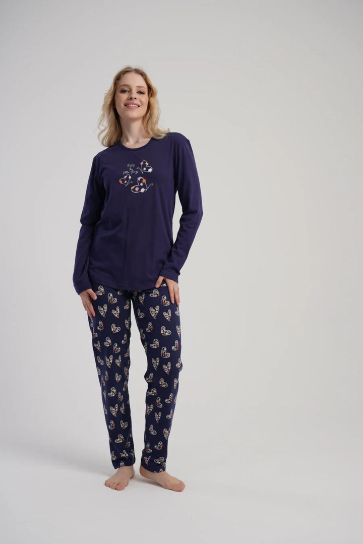 Piżama Damska Vienetta Winter Hearts, Granatowy, r. S-XL