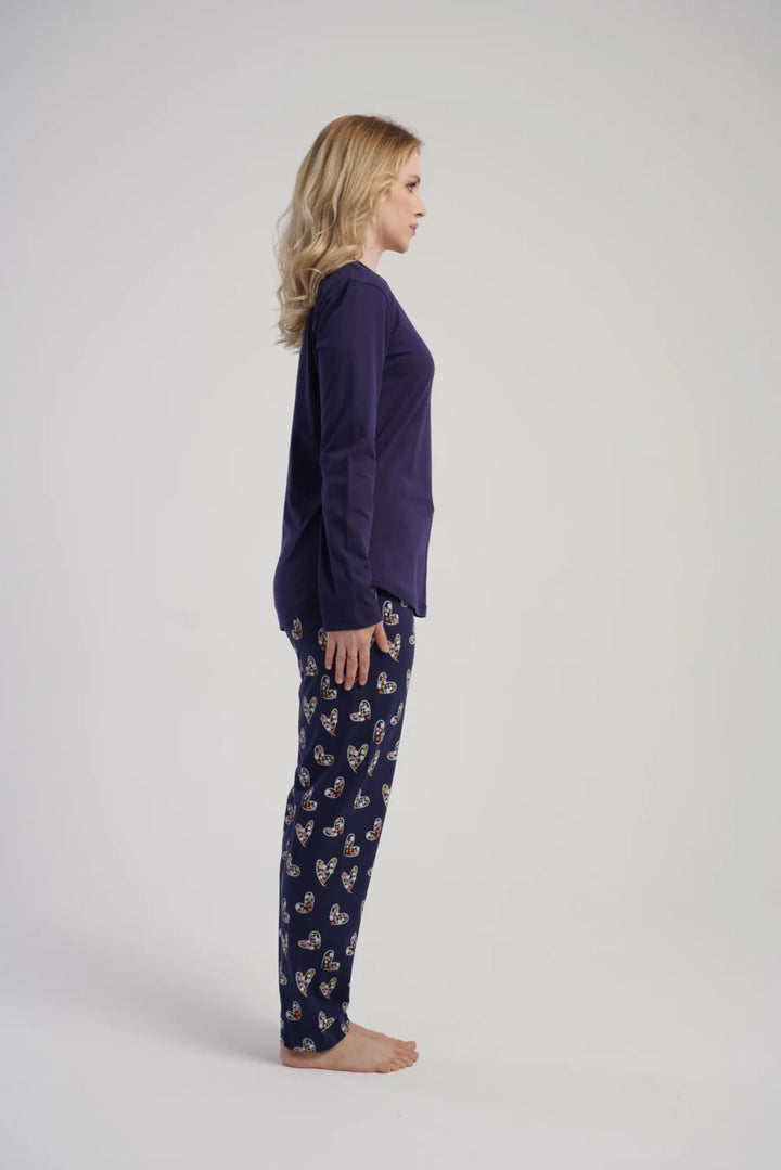 Piżama Damska Vienetta Winter Hearts, Granatowy, r. S-XL