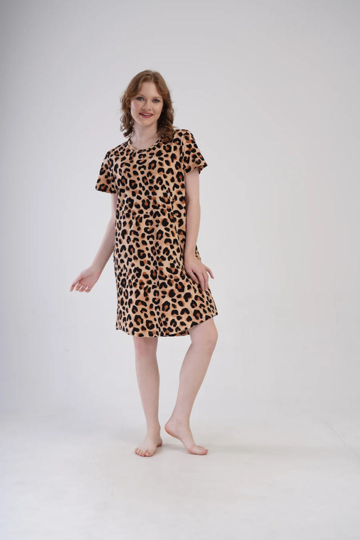 Koszula Nocna Damska Vienetta, Wild Comfort, Brązowy, r. 5XL - 7XL