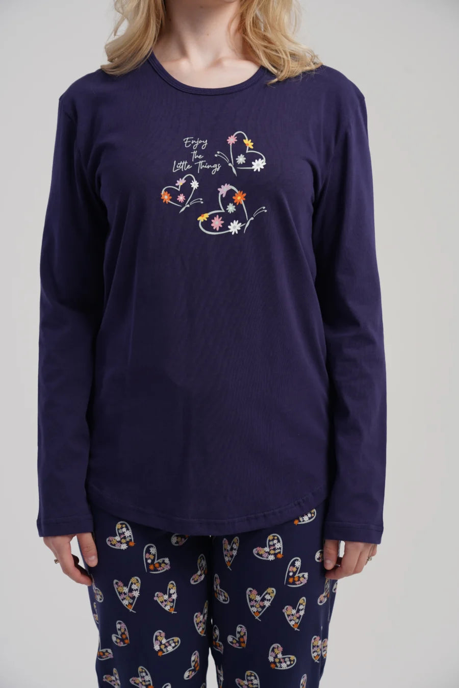 Piżama Damska Vienetta Winter Hearts, Granatowy, r. S-XL