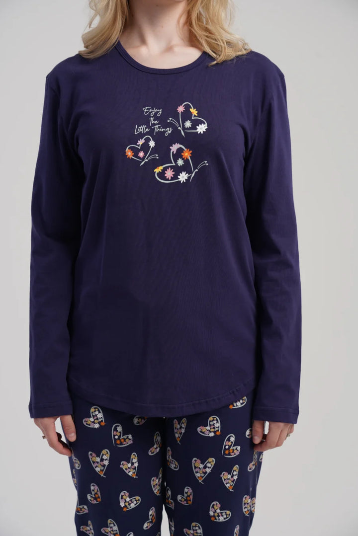 Piżama Damska Vienetta Winter Hearts, Granatowy, r. S-XL