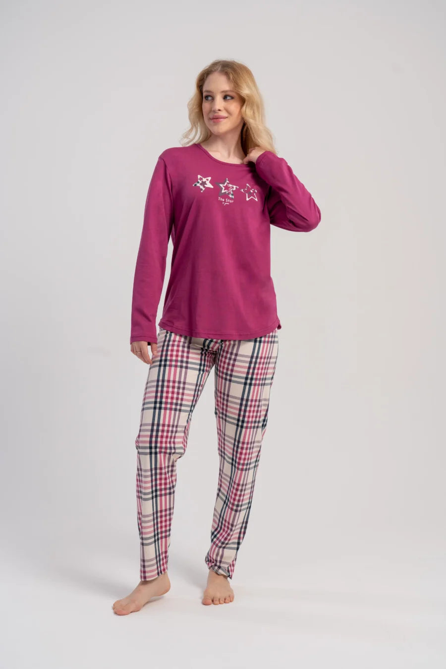 Piżama Damska Vienetta Star Comfort, Malinowy, r. 1XL-4XL