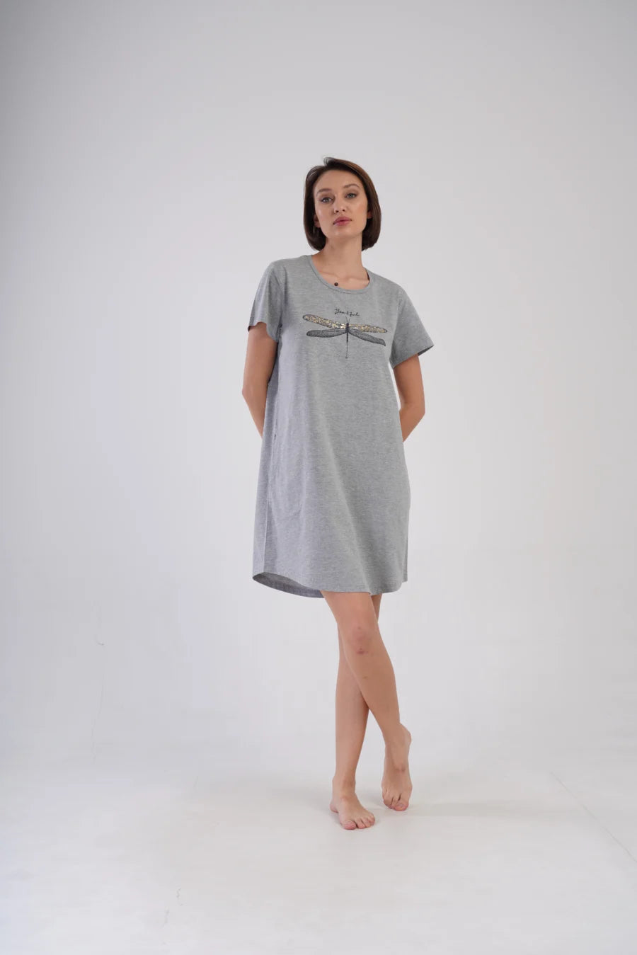 Koszula Nocna Damska Vienetta Beauty, Szary, r. 1XL - 4XL